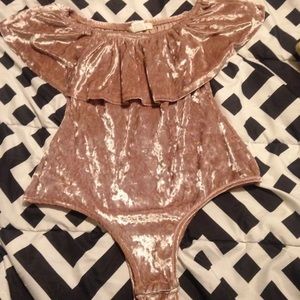 Velvet off the shoulder bodysuit